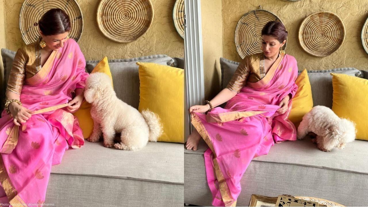 Twinkle Khanna Dazzles in Pink Saree for Ganesh Chaturthi