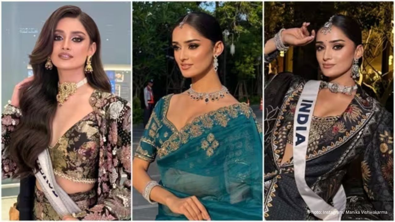 Miss India Manika Vishwakarma stuns in traditional sarees, lehengas, and suits at Miss Universe 2025