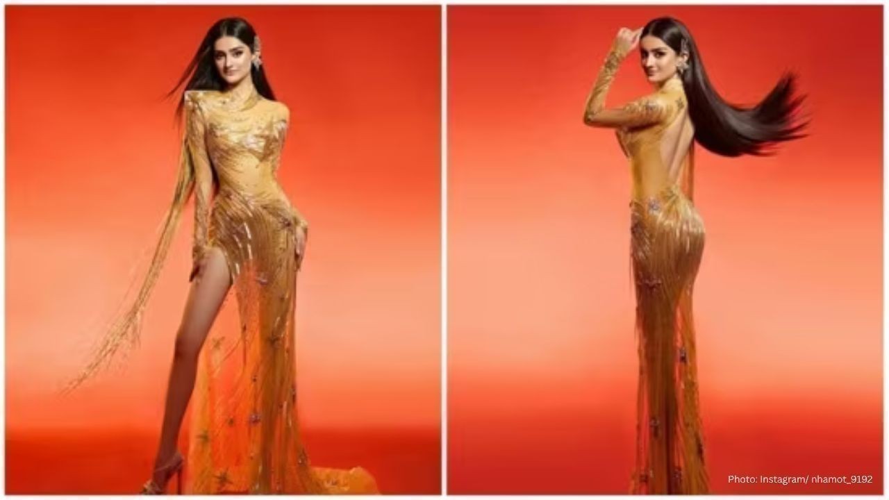 Manika Vishwakarma Stuns in Golden Gown at Miss Universe 2025 Finale